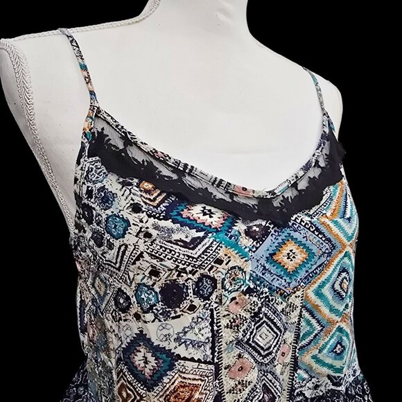 Lush Boho Patchwork Peplum Tank ✦ Scalloped Lace Trim ✦ Cottagecore Festival M - Picture 4 of 10